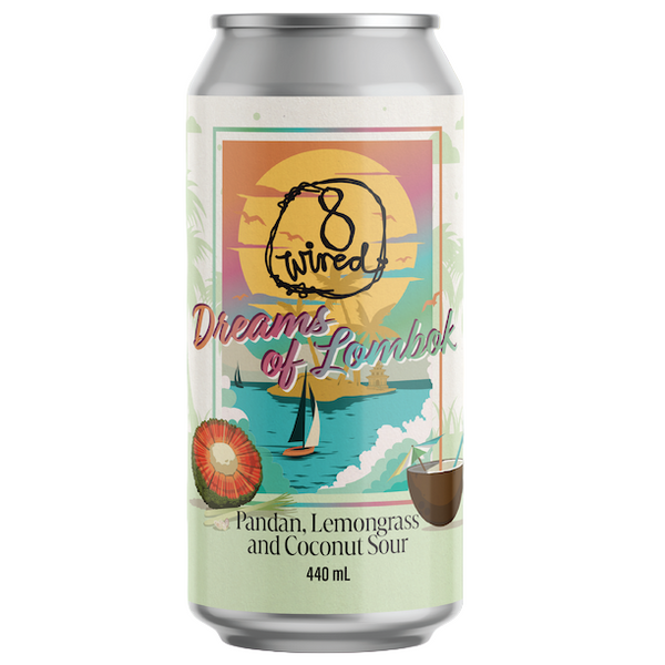 8 Wired Dreams of Lombok beer can with tropical design on a white background