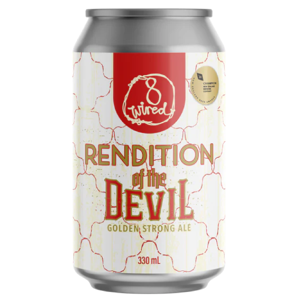 Can of 'Rendition of the Devil' Golden Strong Ale with '8 Wired' branding on a white background