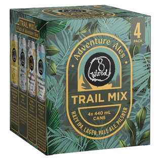 Packaging of Adventure Ales & Twined Trail Mix beer cans with leaf design