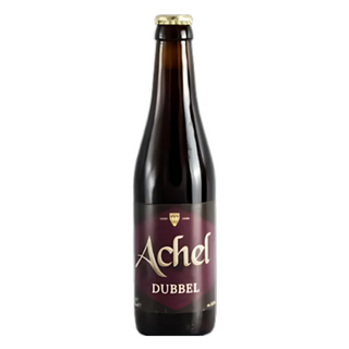 Bottle of Achel Dubbel beer on a white background