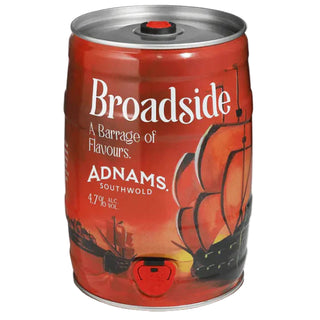 Red can of Adnams Broadside beer on a white background