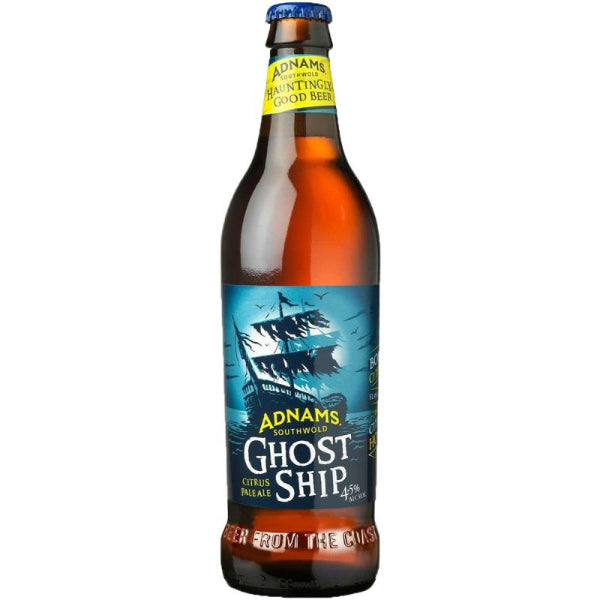 Adnams Ghost Ship beer bottle on a white background