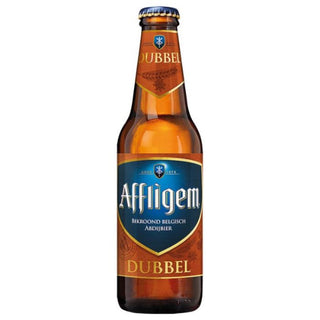 Bottle of Affligem Dubbel beer on a white background