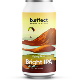B.effect Brewing Co. can with mountain and paraglider design on a white background