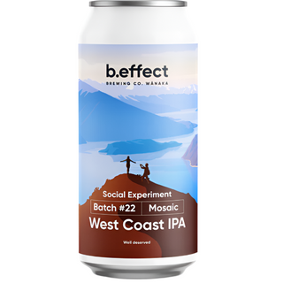 B.effect Brewing Co. can with mountain and silhouette design on a white background