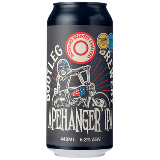 Beer can with 'Bootleg Brewery Limited' branding and graphic design on a white background