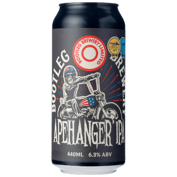 Beer can with 'Bootleg Brewery Limited' branding and graphic design on a white background