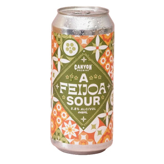 Canyon Brewing Feijoa Sour beer can on a light pink background