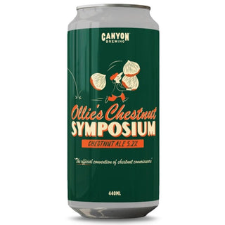 Canyon Brewing Ollie's Chestnut Symposium chestnut ale can on a white background