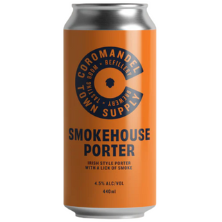 Can of Smokehouse Porter beer with orange label on a white background