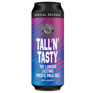 Beer can labeled 'Tall'n' Tasty' by DRA Brewing on a white background