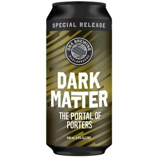 Beer can labeled 'Dark Matter' by DNA Brewing on a white background