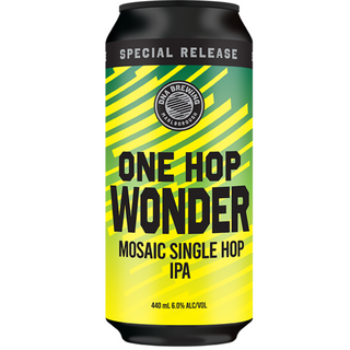 Can of One Hop Wonder Mosaic Single Hop IPA with green and yellow design on a white background