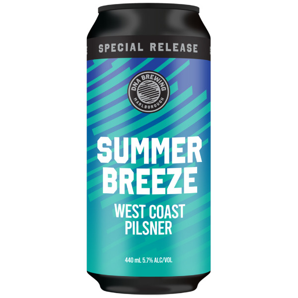 Can of 'Summer Breeze' West Coast Pilsner with 'Dana Brewing' logo on a white background