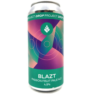 Can of BLAZT Passion Fruit Pale Ale with colorful design on a white background