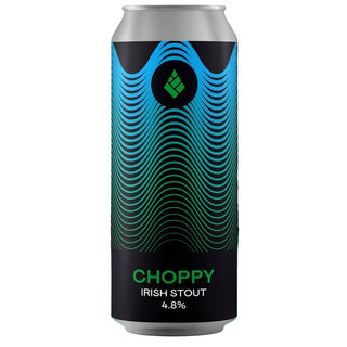 Choppy Irish Stout can on a green and black background
