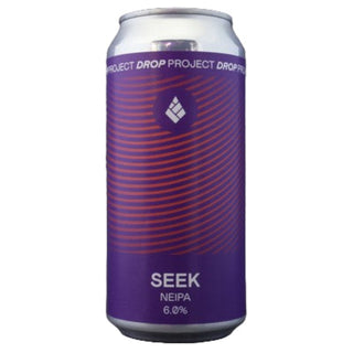 Purple can with 'Seek' branding on a gray background