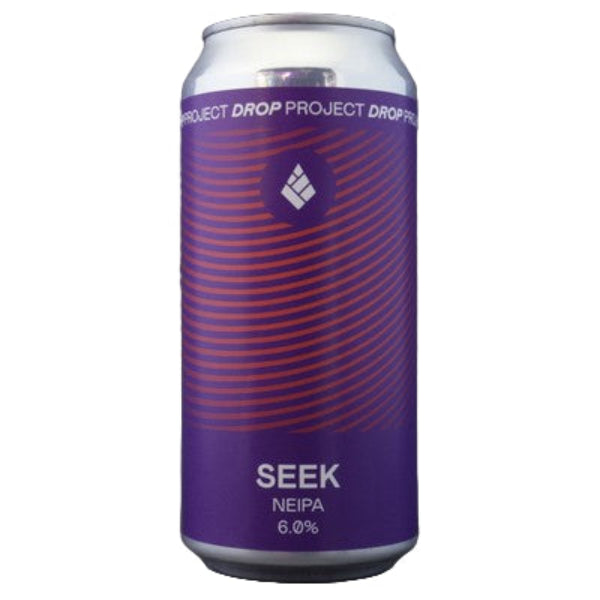 Purple can with 'Seek' branding on a gray background