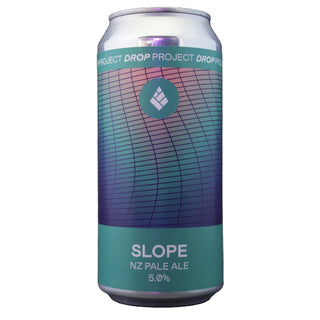 Beer can with gradient design and 'Slope' branding on a dark background