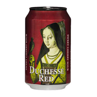 Duchesse Red beer can with a vintage-style illustration on a red background