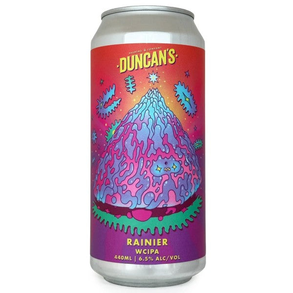 Duncan's Rainier WCIPA beer can with colorful design on a white background
