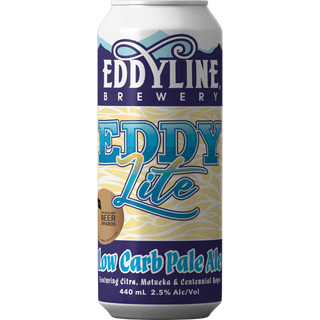 A can of Eddyline Eddy Lite Session Pale Ale with branding and design details.