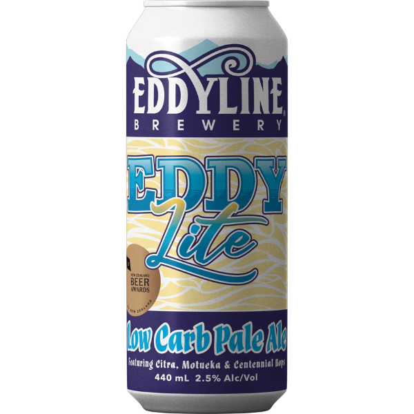 A can of Eddyline Eddy Lite Session Pale Ale with branding and design details.