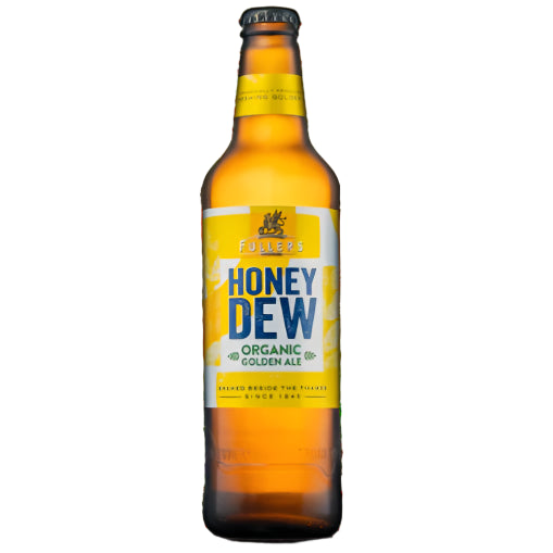 Honey Dew organic golden ale bottle on a white background