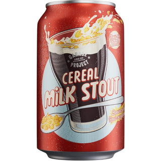 Cereal Milk Stout can with red label and spoon graphic on a white background