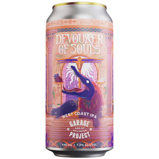 Beer can labeled 'Devourer of Souls' by Garage Project on a white background