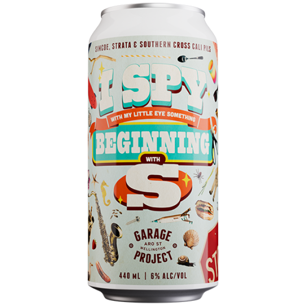 Beer can with colorful design on a white background