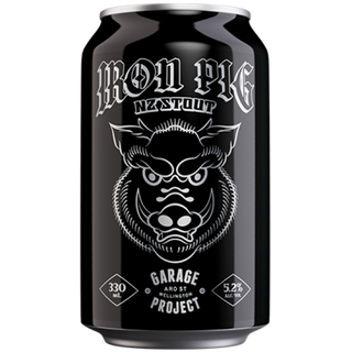 Black can with white text and logo on a white background