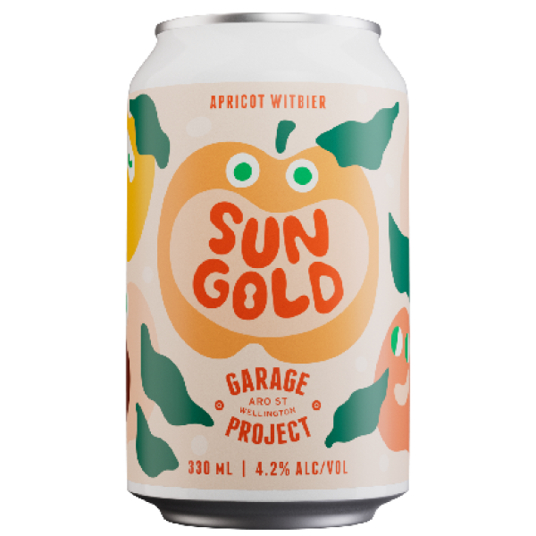 Can of 'Sun Gold' apricot witbier from Garage Project on a white background