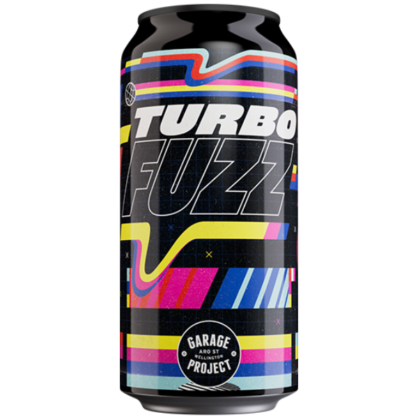 Can of Turbo Fuzz with colorful design on a white background