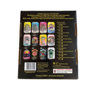 Packaging for Urbanaut beer with neon-style text and graphics on a black background