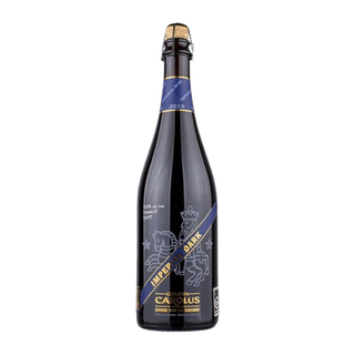 Dark bottle with blue label on a white background