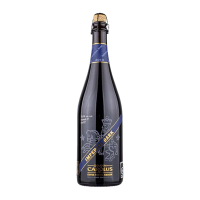 Dark bottle with blue label on a white background