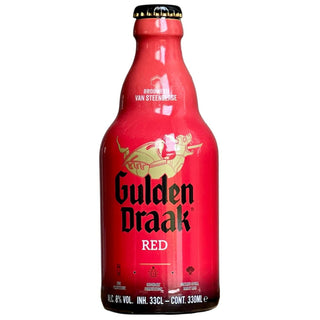 Red Gulden Draak beer bottle on a white background