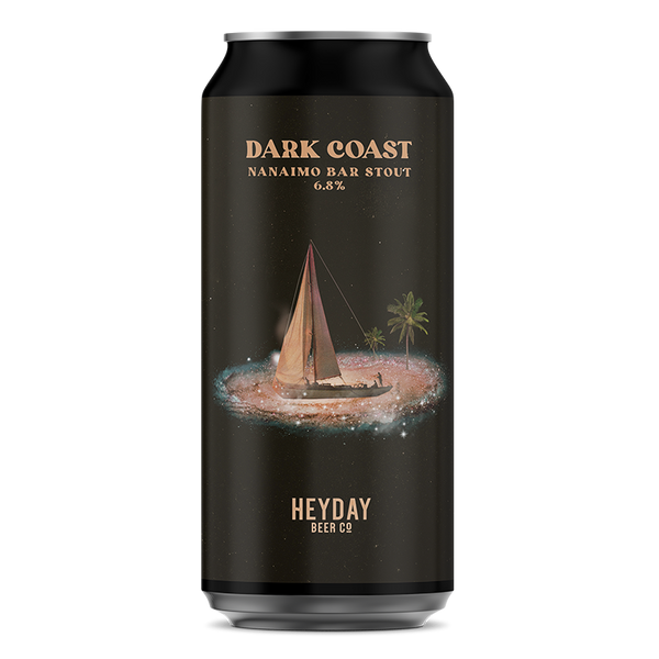 Dark Coast Nanaimo Bar Stout can with sailboat illustration on a white background