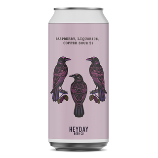 Can of raspberry, liquorice, coffee sour beer from Heyday Beer Co on a white background
