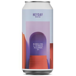 Can of Heyday Beer Co. Riesling & Riwaka Pilsner on a white background