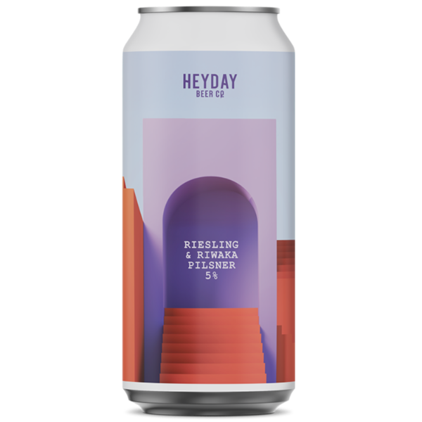 Can of Heyday Beer Co. Riesling & Riwaka Pilsner on a white background