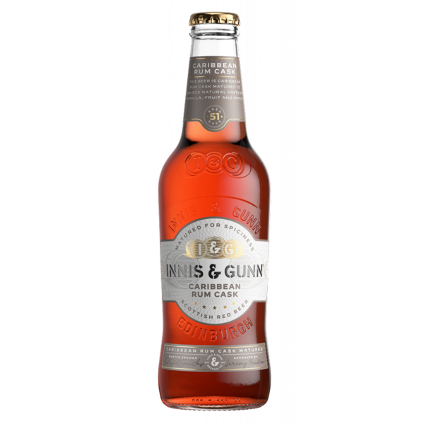Bottle of Innis & Gunn Caribbean Rum Cask on a white background