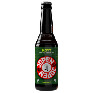 Bottle of KOYT Grunt Ale with green label on a white background