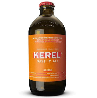 Kerel beer bottle with orange label on a white background