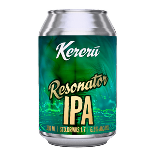 Kererá Resonator IPA can with green and gold design on a white background