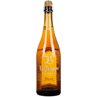 La Trappe Trappist Blond beer bottle on a white background
