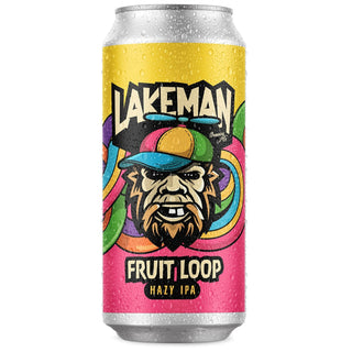 Lakeman Fruit Loop Hazy IPA can with colorful design on a white background