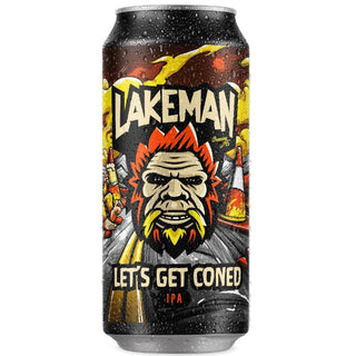 Lakeman beer can with a stylized face design on a white background