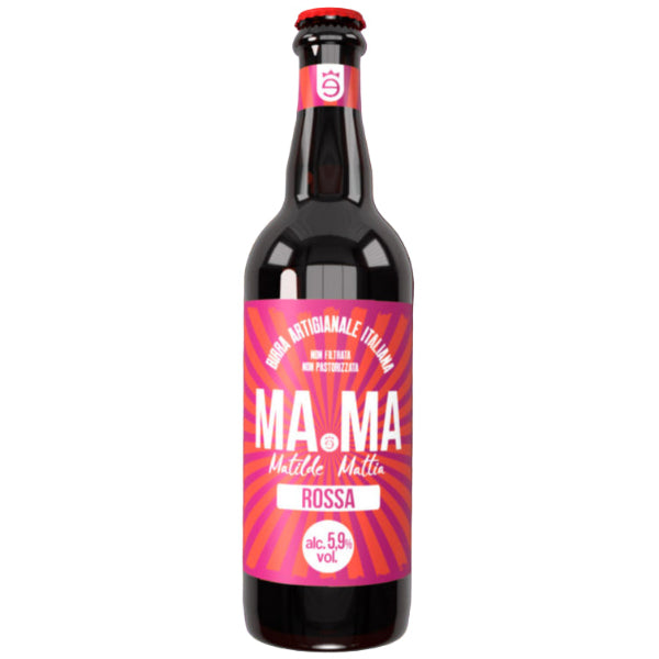 Bottle of M.A.M.A Rosso on a red and purple radial background